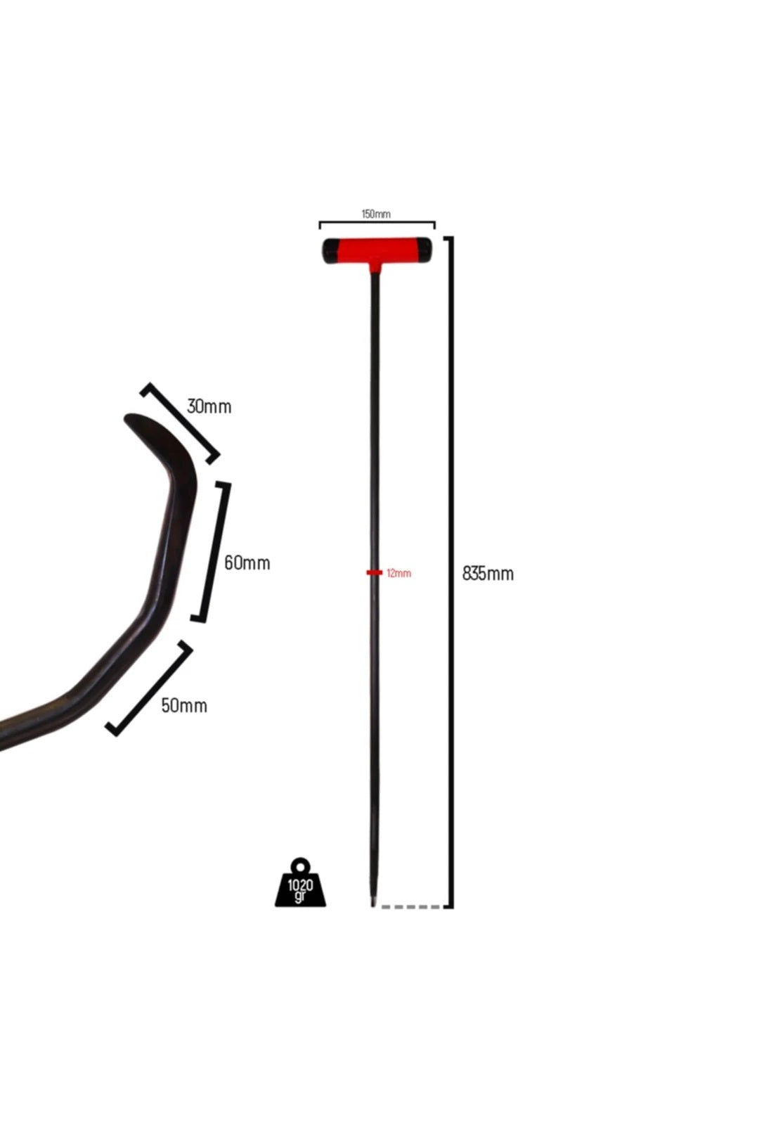 Double Curve Stick Hook Red - PDR Tools